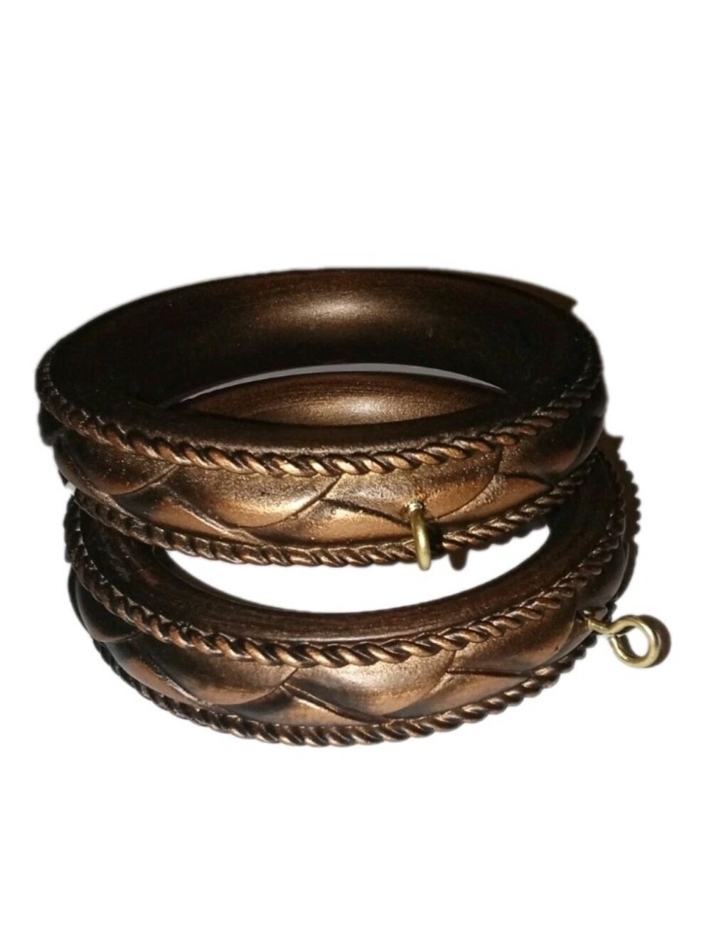 NEW Drapery Rings Curtain Rings (Set of 2) Braided Wood-Like Design. 3" Inside
